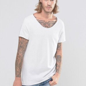 Bykin Men’s Essential Scoop Neck T-Shirt – Relaxed Fit Short Sleeve Cotton Tee in Optic White