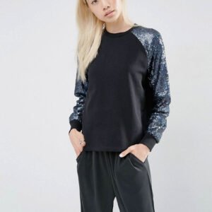 BYKIN Women’s Midnight Sequin Sweatshirt – Black Raglan Pullover