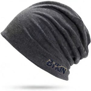 BYKIN Slouchy Beanie Hat, Dark Gray, Ribbed Knit Style